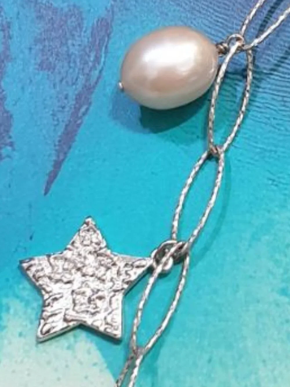 Stars With Teardrop Pearls Sterling Silver Necklace Classic Women Jewelry Gift